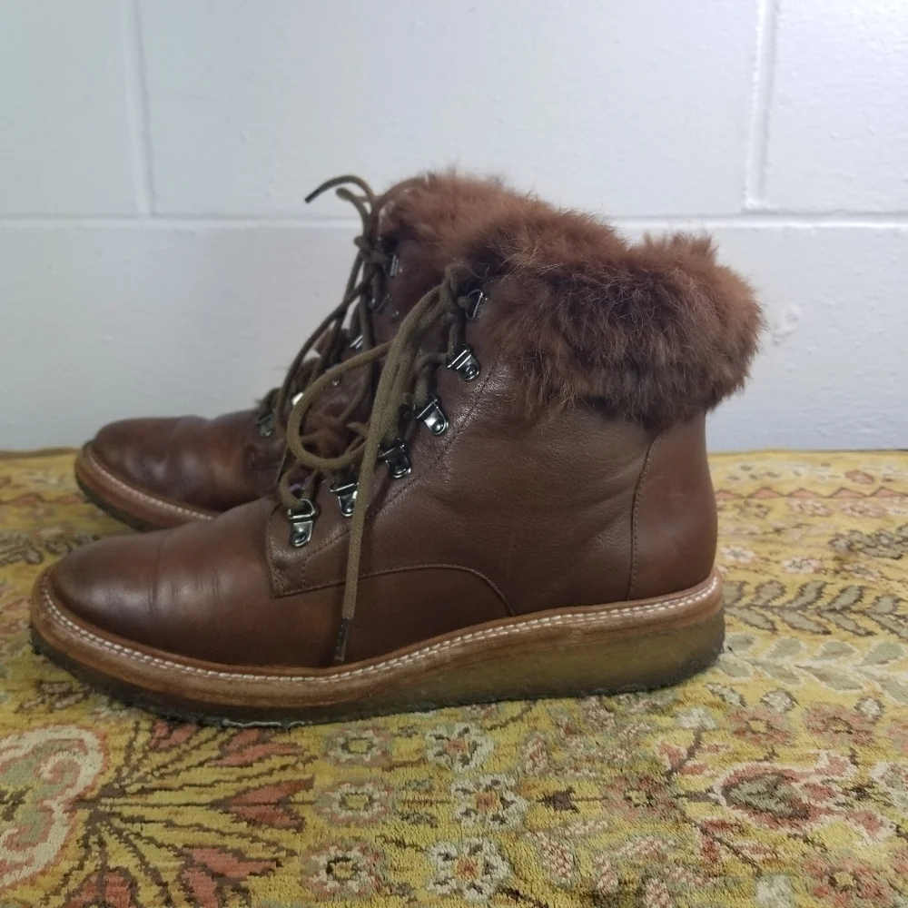 Botkier brown leather rabbit fur lace up winter boots